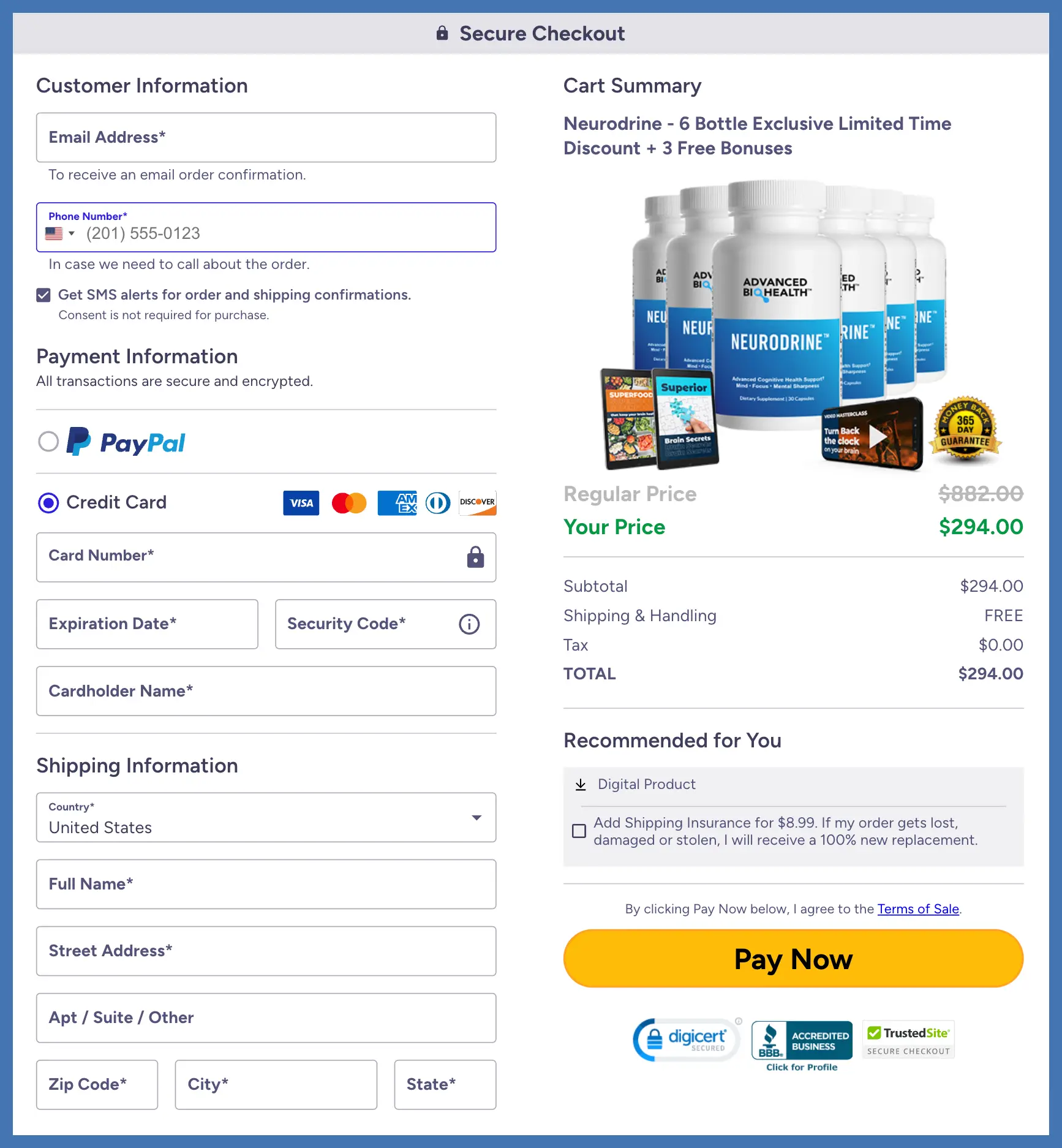 Neurodrine Official Website Secure Order Page